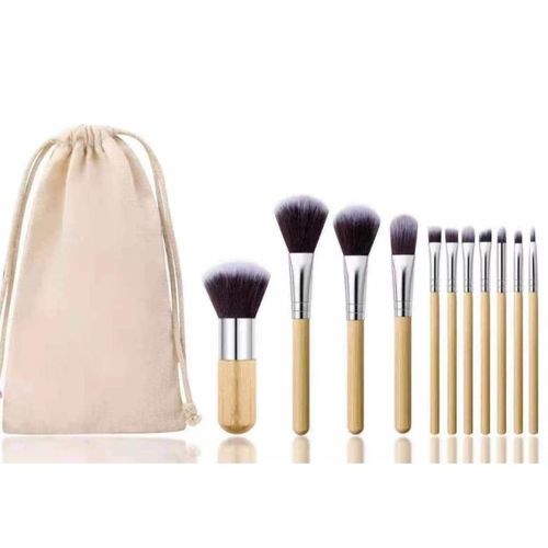 Buy Brush 11 Pcs Travel Portable Bamboo Handle Make Up Brushes Set With Pouch in Pakistan