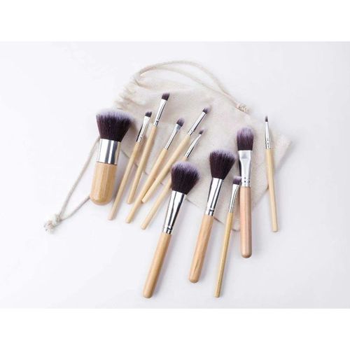 Buy Brush 11 Pcs Travel Portable Bamboo Handle Make Up Brushes Set With Pouch in Pakistan