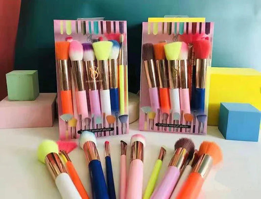 Buy Brush 10 Pcs Multi Color Make Up Brushes Set in Pakistan