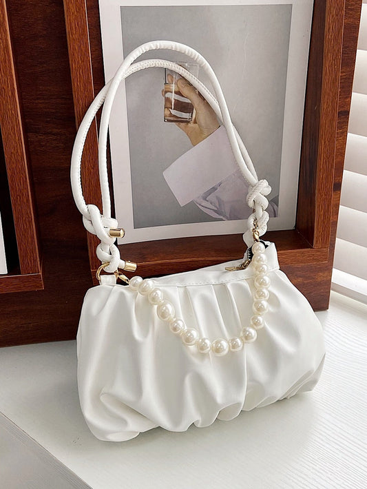 Buy SHEIN Argyle Princess Faux Pearl & Rhinestone Pearl Chain & Decor Minimalist Pearls Decor Ruched Bag in Pakistan