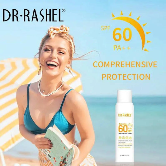 Buy Dr Rashel Anti Aging And Moisture Sun Spray SPF 60++ 150ml Sunscreen Spray in Pakistan