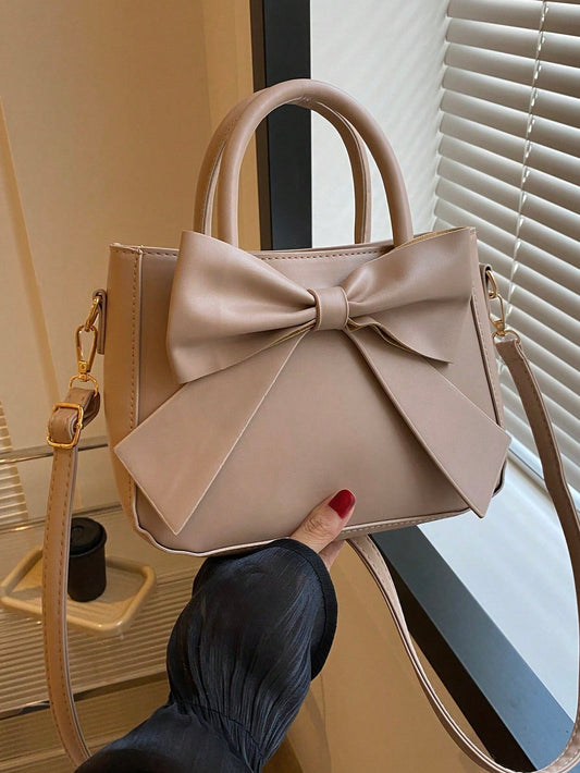 Buy SHEIN Luxurious Bow Decor Handbag Double Handle Small Faux Leather Crossbody Bag in Pakistan