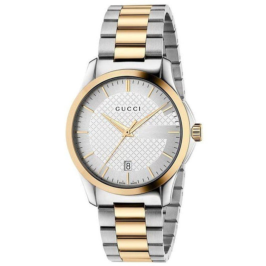 Gucci Men's Swiss Made Quartz Stainless Steel Silver Dial 38mm Watch YA126474