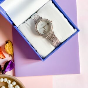 Women Watch Premium Wrist 1 Silver Dial Gift Set Box