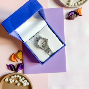 Buy Women Watch Premium Wrist 1 Silver Dial Gift Set Box in Pakistan