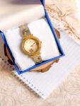 Women Watch Premium Wrist 1 Golden Dial Gift Set Box