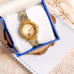 Women Watch Premium Wrist 1 Golden Dial Gift Set Box