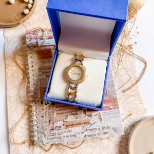 Women Watch Premium Wrist 4 Silver Dial Gift Set Box