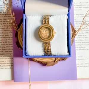 Women Watch Premium Wrist 5 Golden Dial Gift Set Box