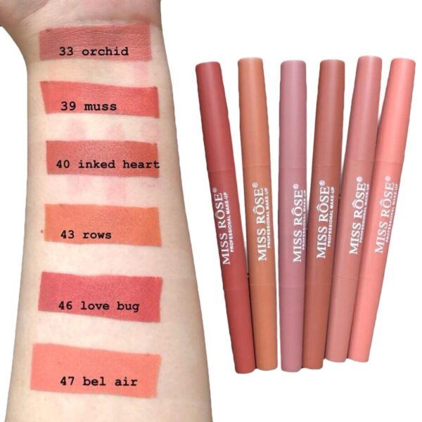 Miss rose 2 In 1 Lip Liner + Lipstick Pack Of 6 Nude