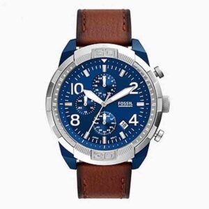 Fossil Men's Quartz Brown Leather Strap Blue Dial 50mm Watch FS5829