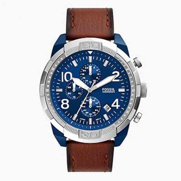 Fossil Men's Quartz Brown Leather Strap Blue Dial 50mm Watch FS5829