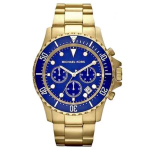 Michael Kors Mens Gold Stainless Steel Blue Dial 45mm Watch - Mk8267