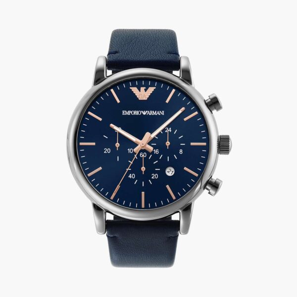 Emporio Armani Men's Chronograph Leather Strap Blue Dial 46mm Watch - AR11451