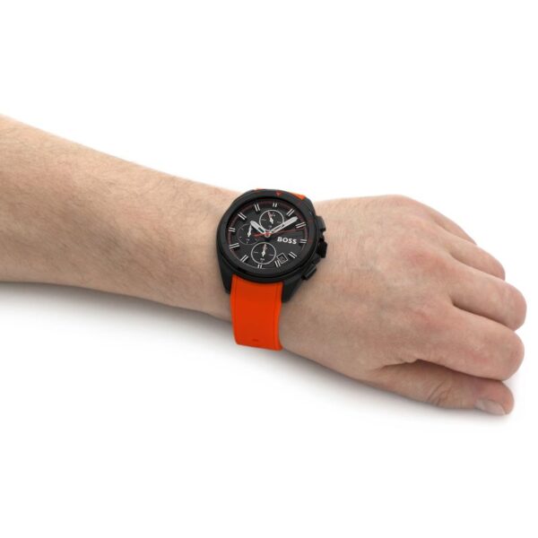 Hugo Boss Volane Chronograph Black Dial Orange Rubber Strap Mens Watch 45mm 5ATM - 1513957