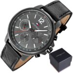 Tommy Hilfiger Quartz Black Leather Strap Grey Dial 46mm Watch for Men - 1791533