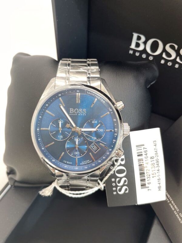 Hugo Boss Mens Chronograph Champion Silver Stainless Steel Blue Dial 44mm Watch - 1513818