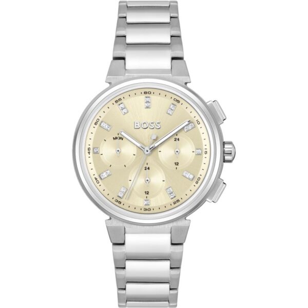 Hugo Boss Women's Chronograph Silver Stainless Steel Gold Dial Watch - 1502676