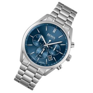 Buy Hugo Boss Mens Chronograph Champion Silver Stainless Steel Blue Dial 44mm Watch - 1513818 in Pakistan