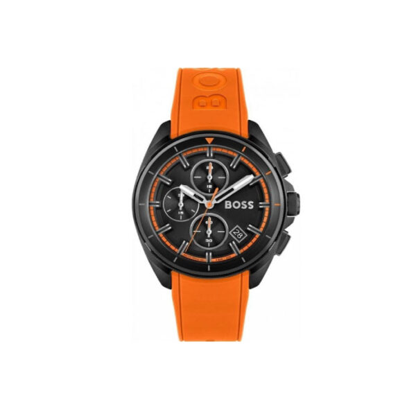 Hugo Boss Volane Chronograph Black Dial Orange Rubber Strap Mens Watch 45mm 5ATM - 1513957