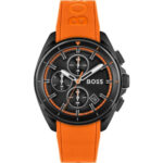 Hugo Boss Volane Chronograph Black Dial Orange Rubber Strap Mens Watch 45mm 5ATM - 1513957