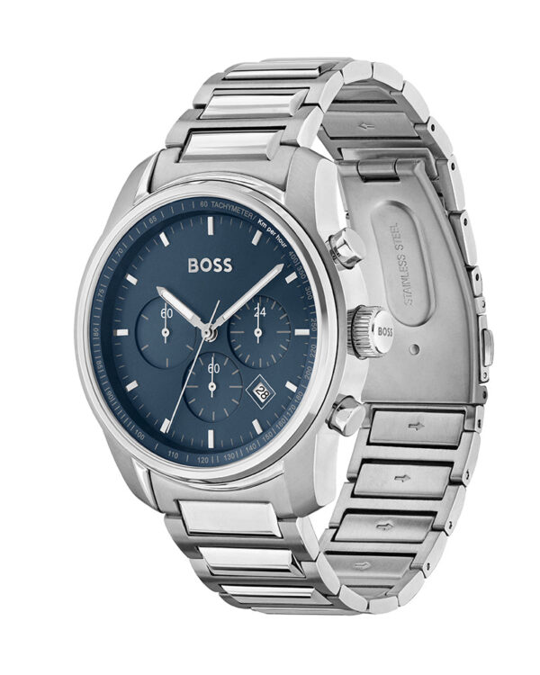 Hugo Boss Mens Silver Stainless Steel Blue Dial Chronograph Quartz Watch 1514007