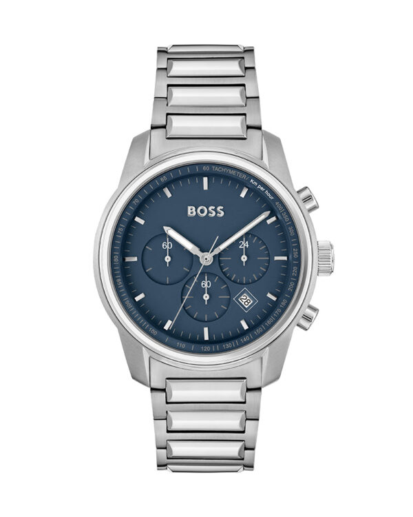 Hugo Boss Mens Silver Stainless Steel Blue Dial Chronograph Quartz Watch 1514007