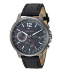 Tommy Hilfiger Quartz Black Leather Strap Grey Dial 46mm Watch for Men - 1791533