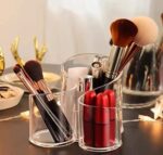 Acrylic 3 Compartment Cosmetic Brush Holder