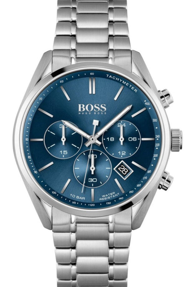 Hugo Boss Mens Chronograph Champion Silver Stainless Steel Blue Dial 44mm Watch - 1513818