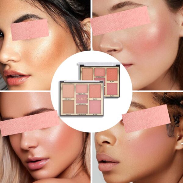 Miss Rose 7 Colors Blush Bright Shimmer Powder Professional Facial Highlight Palette  - Natural Nude