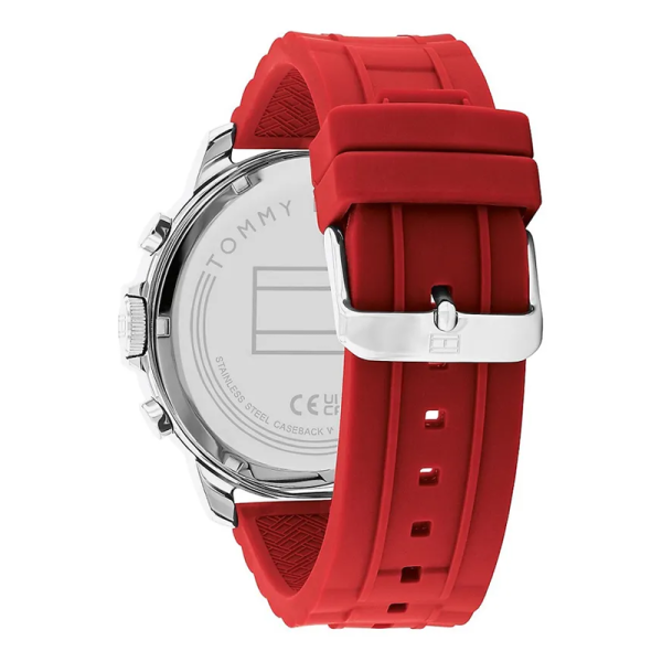 Tommy Hilfiger Men's Quartz Red Silicone Strap Grey Dial 50mm Watch 1710490