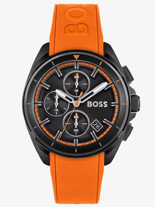 Hugo Boss Volane Chronograph Black Dial Orange Rubber Strap Mens Watch 45mm 5ATM - 1513957