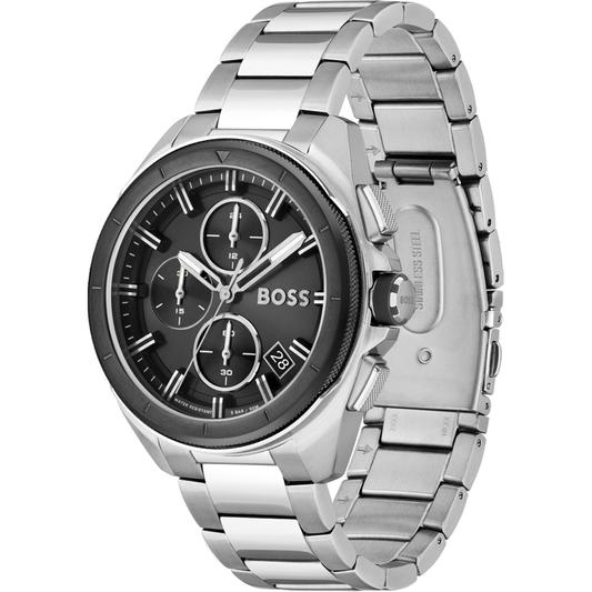 Hugo Boss Volane Silver Steel Black Dial Men's Chrono Watch - 1513949