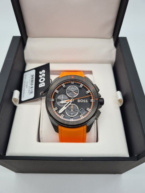 Hugo Boss Volane Chronograph Black Dial Orange Rubber Strap Mens Watch 45mm 5ATM - 1513957