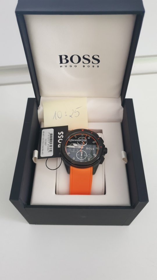 Hugo Boss Volane Chronograph Black Dial Orange Rubber Strap Mens Watch 45mm 5ATM - 1513957