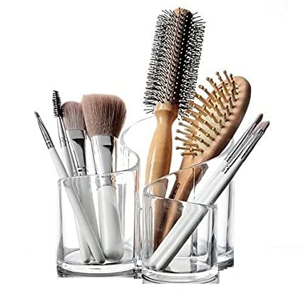 Acrylic 3 Compartment Cosmetic Brush Holder