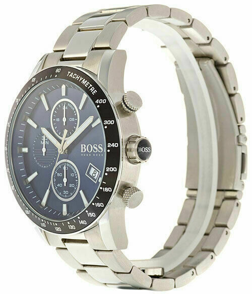 Hugo Boss Mens Chronograph Quartz Rafale Silver Stainless Steel Blue Dial 43mm Watch - 1513510