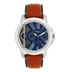 Fossil Men's Mechanical Brown Leather Strap Blue Dial 44mm Watch ME1161