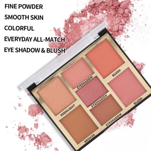 Miss Rose 7 Colors Blush Bright Shimmer Powder Professional Facial Highlight Palette  - Natural Nude