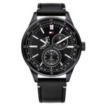 Tommy Hilfiger Quartz Leather Strap Black Dial 44mm Watch for Men - 1791638