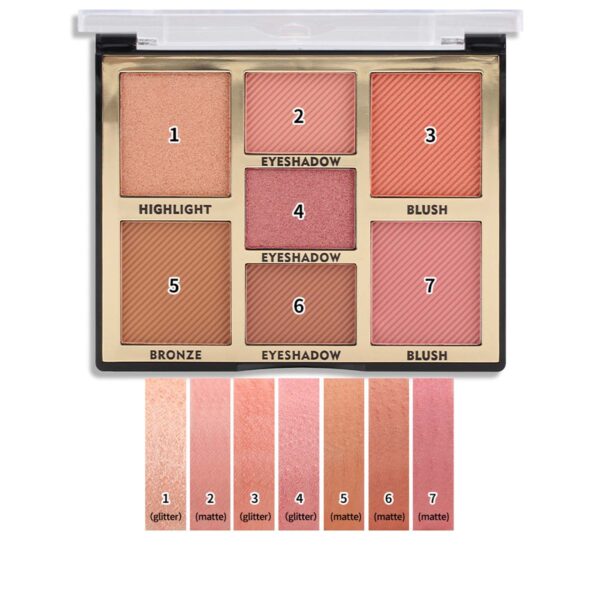 Miss Rose 7 Colors Blush Bright Shimmer Powder Professional Facial Highlight Palette  - Natural Nude