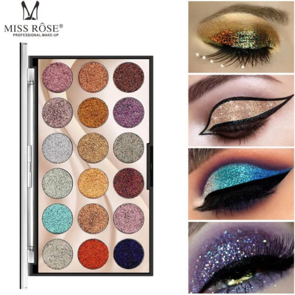 Miss Rose 18 Colors Sequins Glitter Powder High Gloss Pearly Eye Shadow Palette