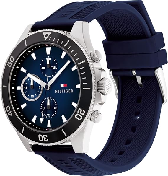 Tommy Hilfiger Men's Larson Blue Silicone Strap Blue Dial Chronograph Quartz Watch 1791920