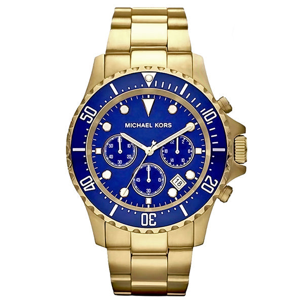 Michael Kors Mens Gold Stainless Steel Blue Dial 45mm Watch - Mk8267