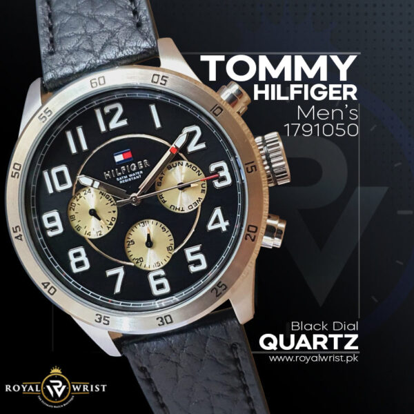 Tommy Hilfiger Quartz Leather Strap Black Dial 46mm Watch for Men - 1791050