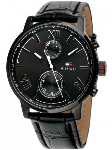 Tommy Hilfiger Quartz Leather Strap Black Dial 44mm Watch for Men - 1791310