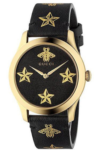 Gucci G-Timeless Black Leather Black Dial Quartz Watch for Unisex- GUCCI YA1264055