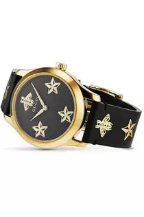 Gucci G-Timeless Black Leather Black Dial Quartz Watch for Unisex- GUCCI YA1264055