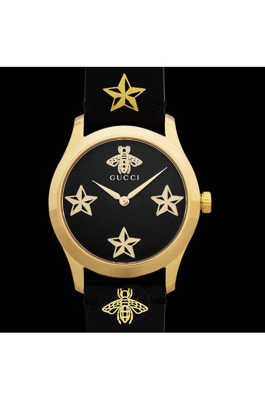Gucci G-Timeless Black Leather Black Dial Quartz Watch for Unisex- GUCCI YA1264055